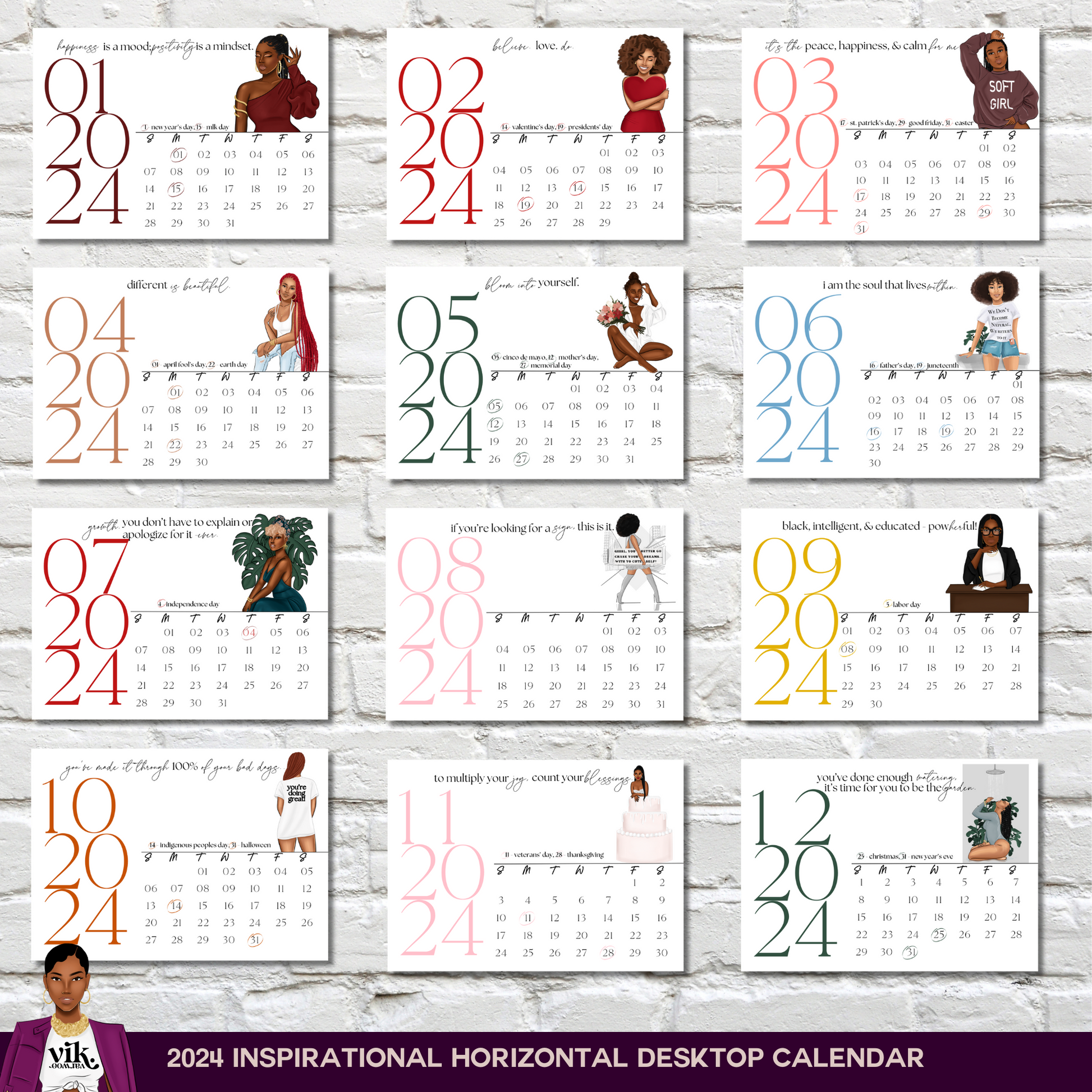 black woman calendar card set